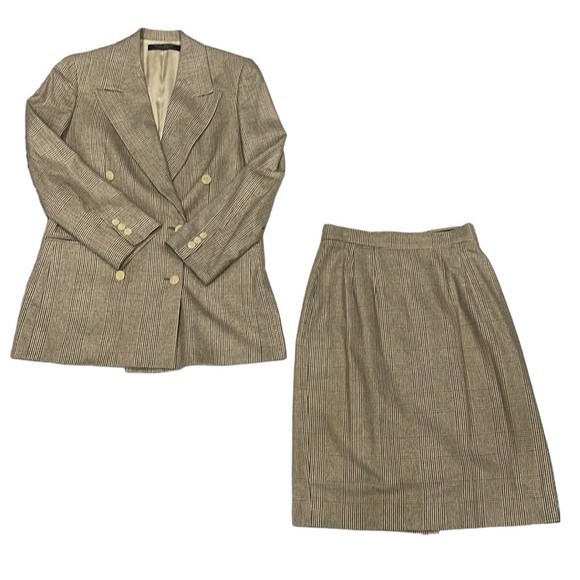 Brooks Brothers Women VTG 2PC Blazer Skirt Suit 100% Silk Houndstooth Plaid 2/4 - Picture 1 of 12